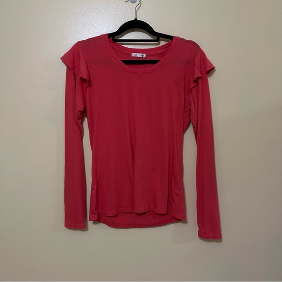 Sundry Coral Long Sleeve Ruffle Shoulder Top Women’s Size 2/Medium Shirt - Picture 2 of 6